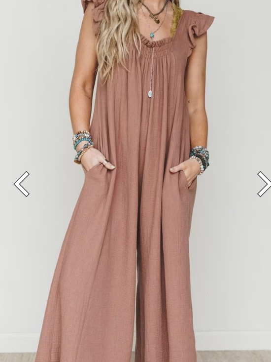 BUCKETLIST Pants - BUCKETLIST Wide-Leg Ruffle Strap Jumpsuit in Rose